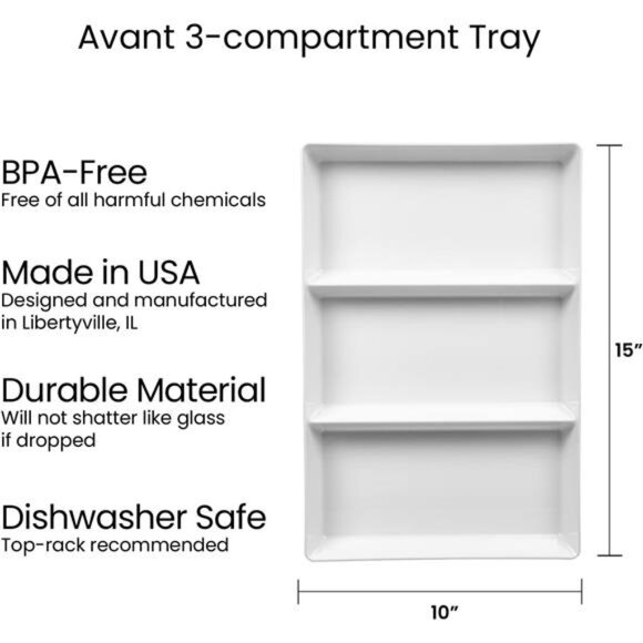 US Acrylic Avant White Plastic Divided Serving Trays (Set of 3) 15” x 10” - Picture 5 of 6